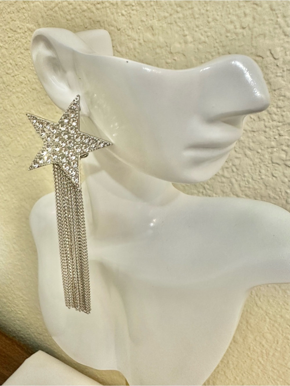 4” Vintage Crystal Star Tassel Drop Earrings - Silver